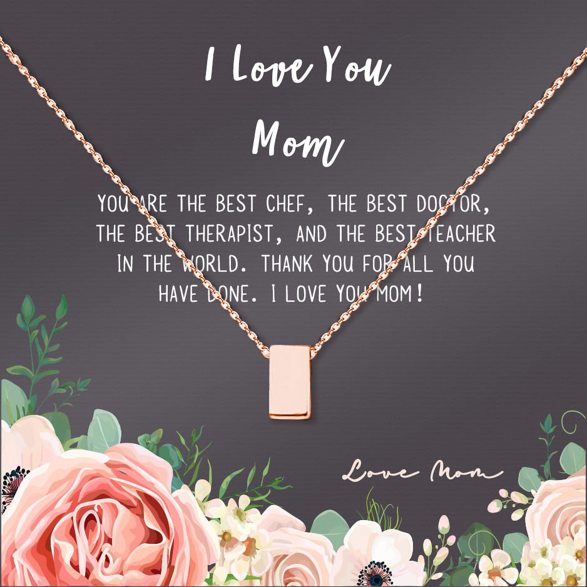 Personalized Mother's Card Necklace, Custom Card For Christmas Gift for Mom, Jewelry, Rose Gold Cube Mother's Day Necklace From Daughter or Son, Ship Next Day! [Rose Gold Cube, Personalized Card]