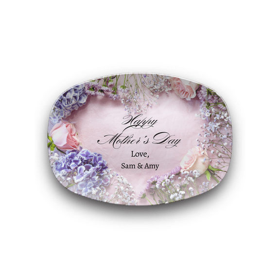 Personalized Mothers Day Floral Heart Platter Add Names - Gift for Mom Grandmother Aunt