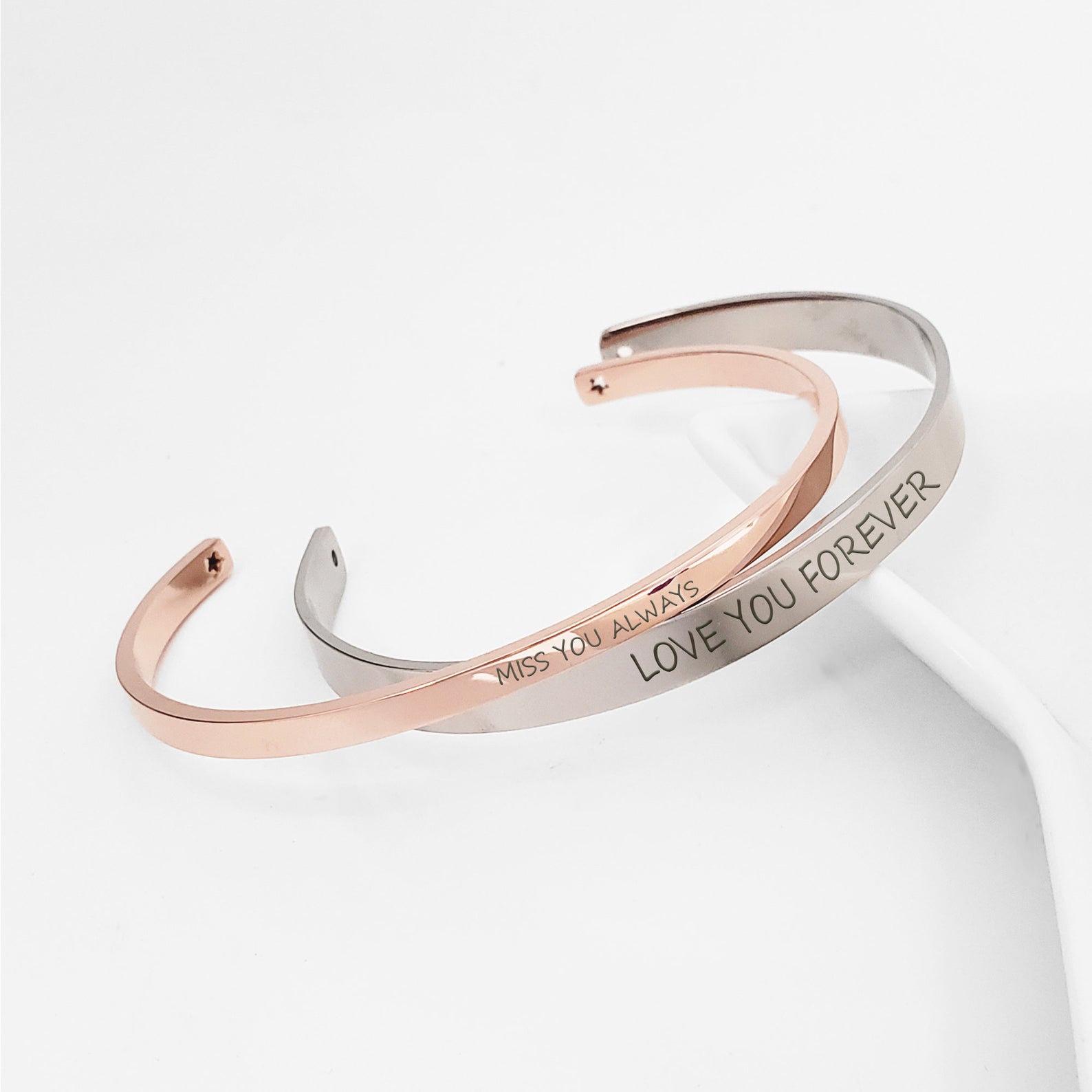 Personalized Mother's Day Gift for Him Engraving Stainless Steel Matching His and Moms Cuff Bangle Free Engraving Bracelet with Gift Box Ships Next Day! [M-Silver | W- Rose Gold]