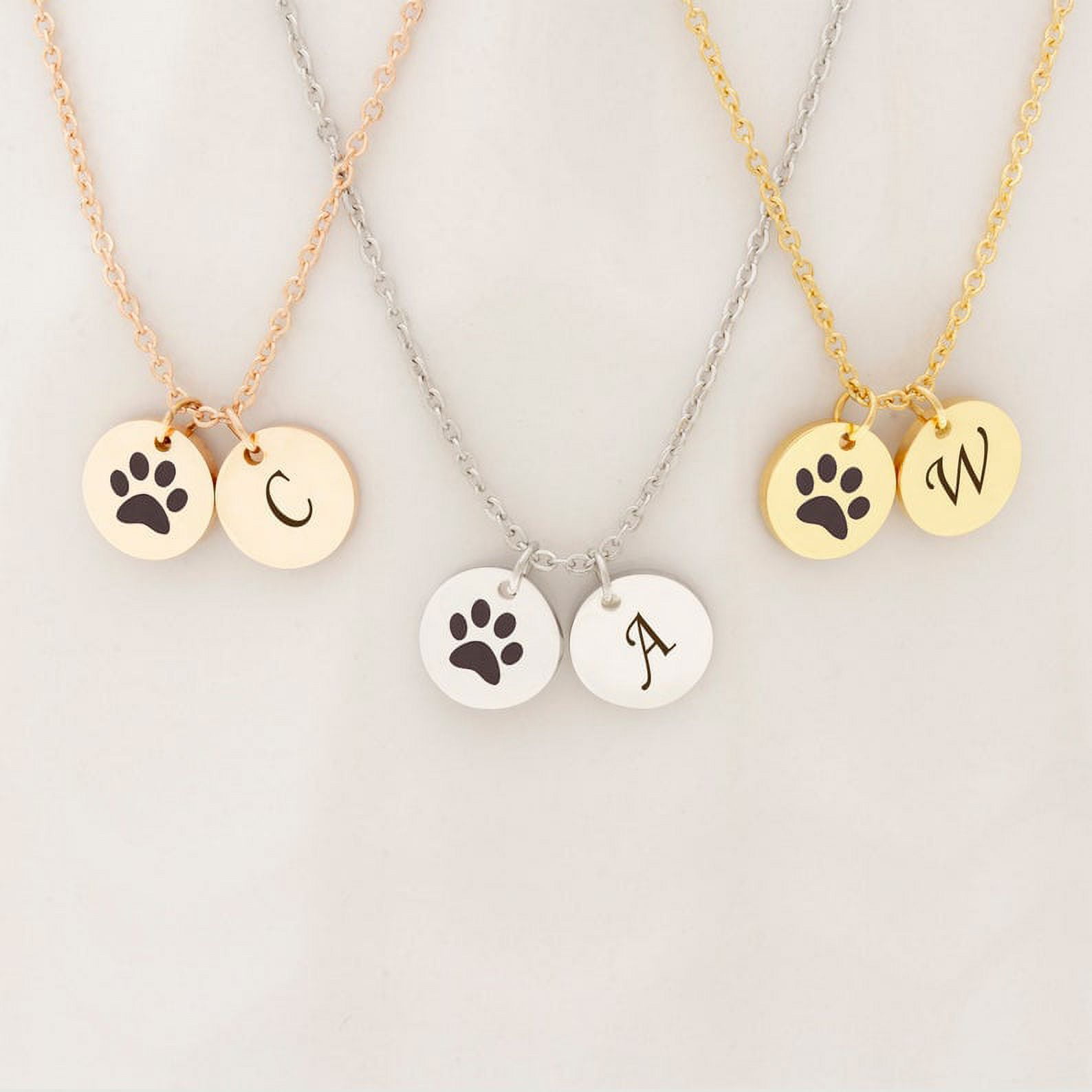Personalized Mother's Day Gift for Wife Mom Women's Stainless Steel Round Disc Necklace Paw Print Initial Gift for Fiancee Girlfriend Jewelry Name Necklace Free Gift Box Ship Next Day