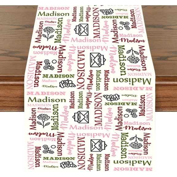 Personalized Mother''s Day Table Runner with Repeating Name Custom Table Runners Banner Seasonal Holiday Thanksgiving Kitchen Dining Table Decoration for Indoor Outdoor Home Party Decor