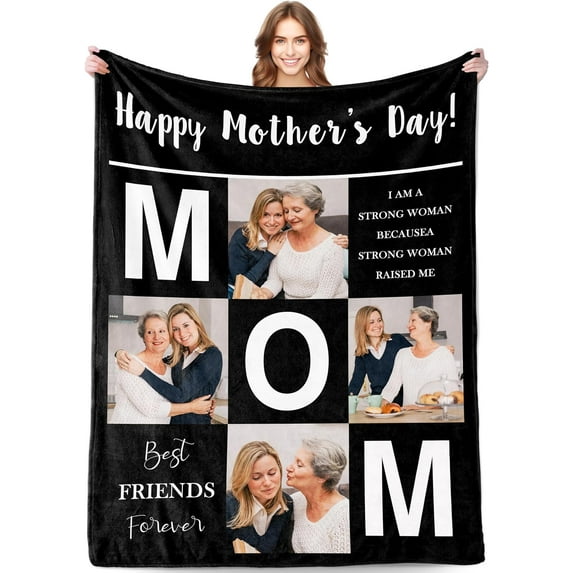 Personalized Mothers Day Birthday Gifts for Mom, Customized Mother's Day Unique Gifts from Daughter Son Kids Husband, Custom Mothers Day Blanket with Photos Text, Gifts for Mom Grandma Wife Blankets