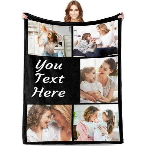 Personalized Mothers Day Birthday Gifts for Mom, Customized Mother's Day Unique Gifts from Daughter Son Kids Husband, Custom Mothers Day Blanket with Photos Text, Gifts for Mom Grandma Wife Blankets