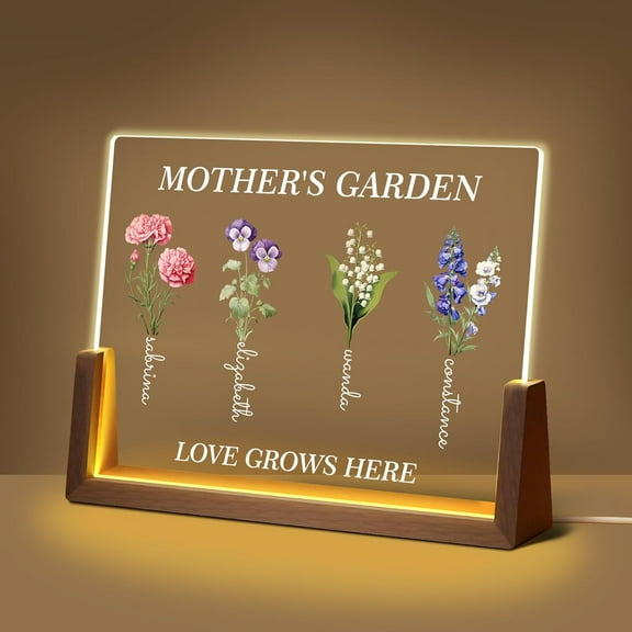 Personalized Mothers Day Birthday Gifts For Mom Grandma Wife, Custom Mom Gifts From Daughter Son, Customized Birth Flower Mothers Garden Plaque Light Up Picture Frame For Mom Grandma Gifts
