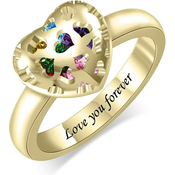 Personalized Mothers Ring for Women Custom Heart Rings for Mom Caged Locket Birthstone Rings for Her Mother’s Day Christmas