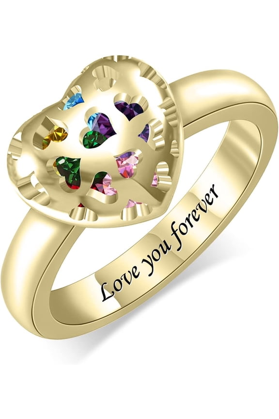 Personalized Mothers Ring for Women Custom Heart Rings for Mom Caged Locket Birthstone Rings for Her Mother’s Day Christmas