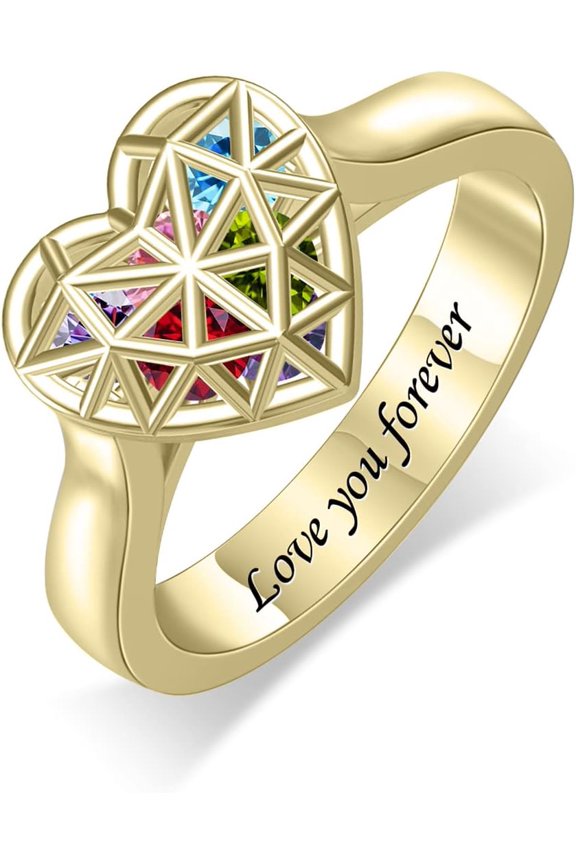 Personalized Mothers Ring for Women Custom Heart Rings for Mom Caged Locket Birthstone Rings for Her Mother’s Day Christmas