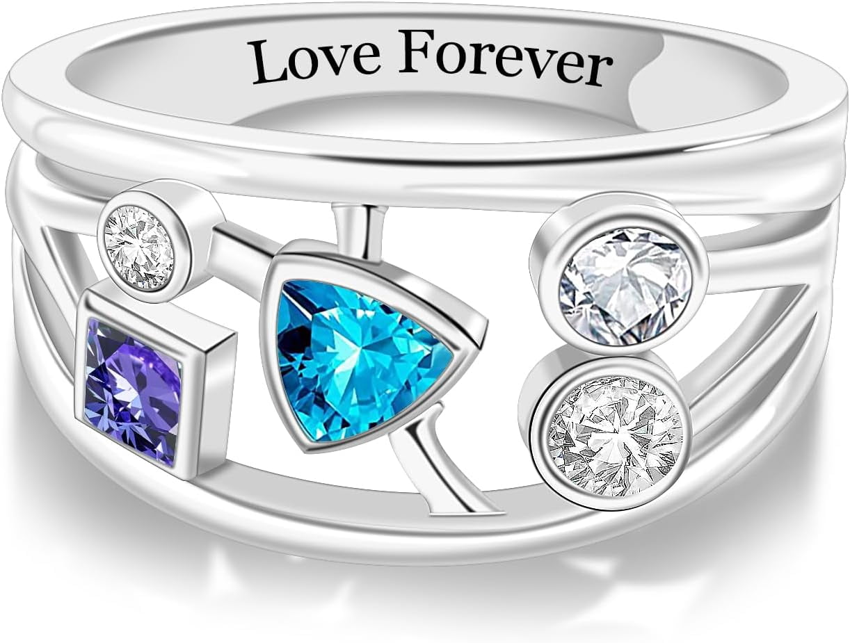 S925 Sterling Silver Personalized Mothers Ring - Custom Birthstones & Name Engraving, Family Gift For Mom - View #10