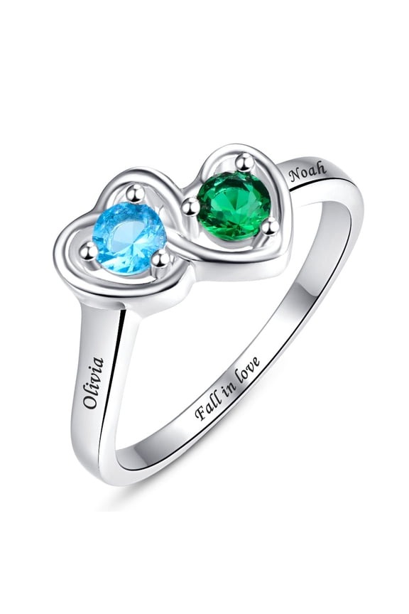 Personalized Mothers Rings 2 Simulated Birthstones Customized Name Rings for Women Couple Sterling Silver Engagement Rings