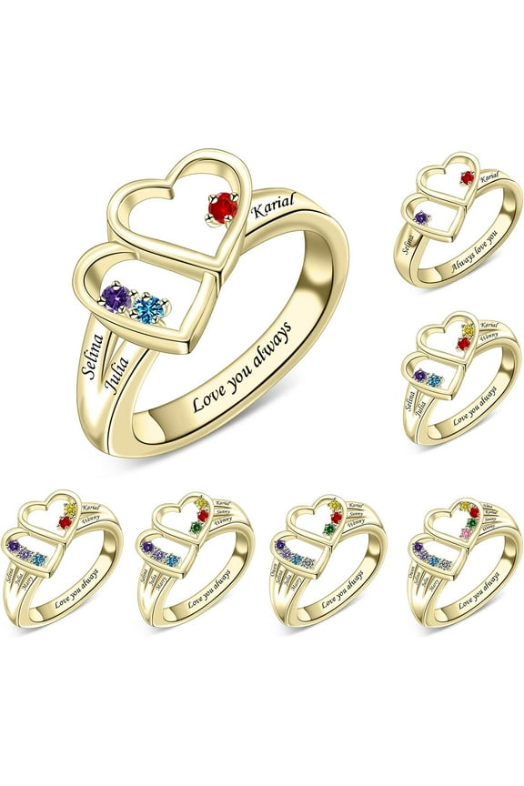 Personalized Mothers Rings with Names Custom 2-8 Simulated Birthstones Mother's Day Rings Custom Love Heart Family Rings for Women Birthday Mothers Day