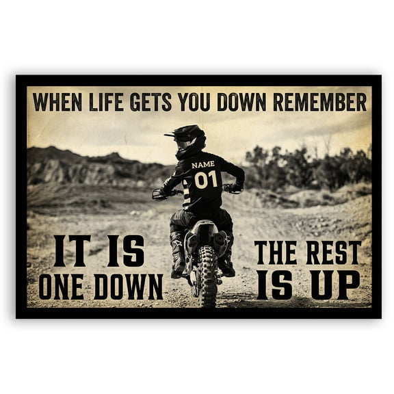 Personalized Motocross Black Floating Framed Canvas Wall Art, Custom Name & Number Print, Inspirational Sports Gift for Motocross Fans, Athletes, Home Decor for Living Room, Bedroom