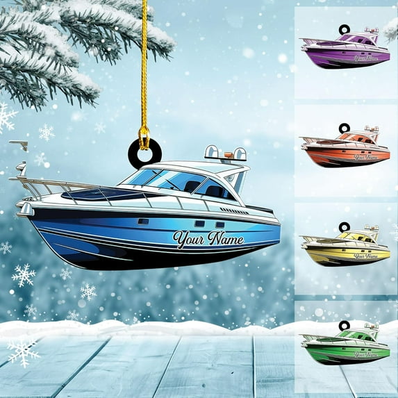Personalized Motor Boat Christmas Ornament, Custom Motor Boat 2D Ornament, Motor Boat Christmas Ornament, Motor Boat Christmas Tree Ornament, Hanging Decor Christmas Ornament (ON270) - 3456 (Cyan)