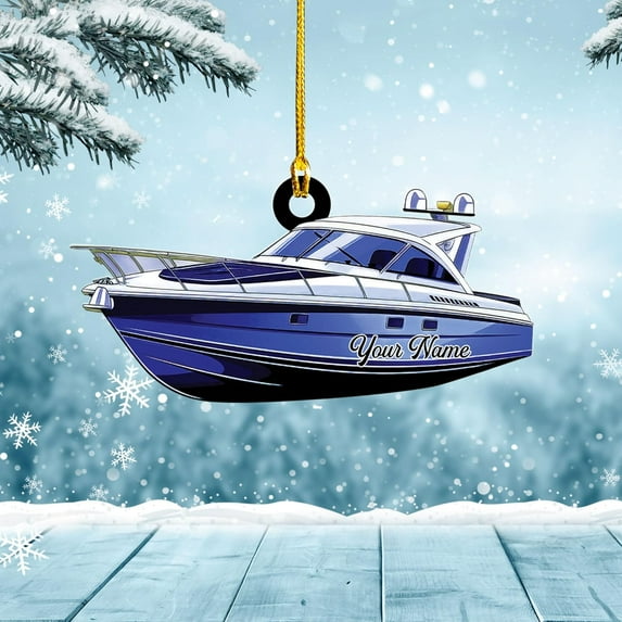 Personalized Motor Boat Christmas Ornament, Custom Motor Boat 2D Ornament, Motor Boat Christmas Ornament, Motor Boat Christmas Tree Ornament, Hanging Decor Christmas Ornament (ON270) - 3456 (Blue)