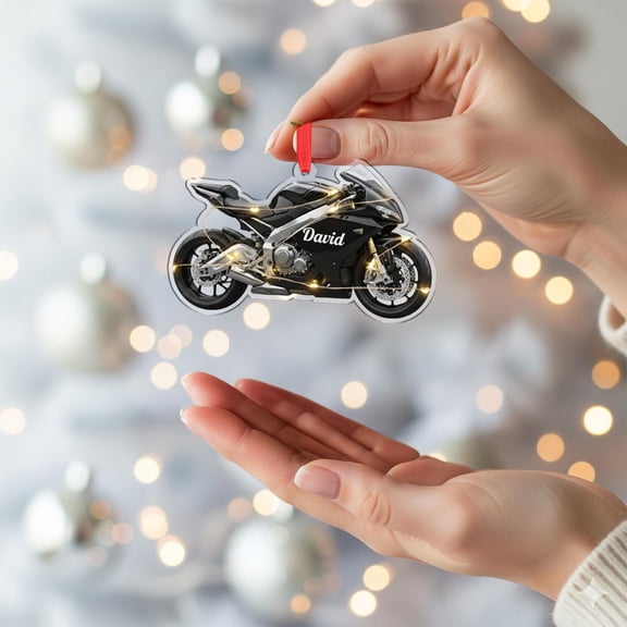 Personalized Motorcycle Acrylic Christmas Ornament Custom Biker Name, Motorbike Holiday Tree Decor, Rider/Enthusiast Garage Keepsake