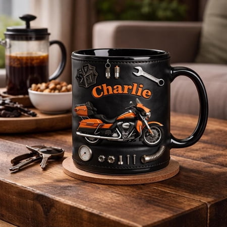 Personalized Motorcycle Mug Custom Name Charlie, Biker Gift for Men, Harley Style Mug, Motorcycle Lover Gift, Dad Husband Gift