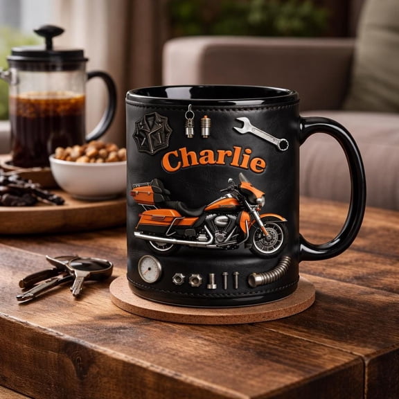 Personalized Motorcycle Mug Custom Name Charlie, Biker Gift for Men, Harley Style Mug, Motorcycle Lover Gift, Dad Husband Gift