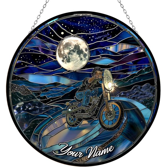 Personalized Motorcycle Suncatchers for Windows, Stained Glass Window Hangings,Hand-Painted Glass Panel Perfect for Home Décor