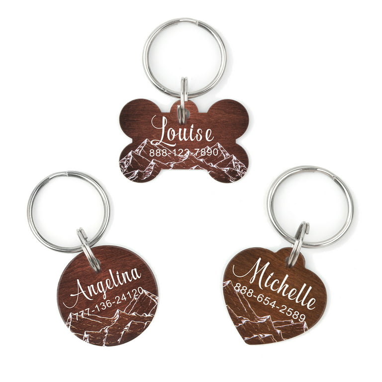 Personalized Mountain Wood Dog Tag, Free Engraving Pet ID Tags, Custom Dog  Tags, Aluminum Tags for Dog and Cat, Collar Pet Tags, with Velvet Jewelry  Pouch Ships Next Day! 
