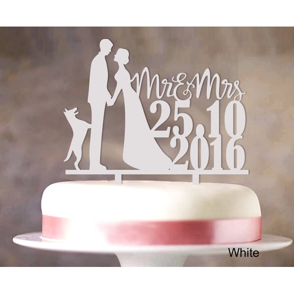 "Personalized ""Mr And Mrs"" Wedding Cake Topper Dog Silhouette Custom Cake Topper Color Option Available 6""-7"" Inches Wide"