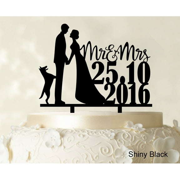 "Personalized ""Mr And Mrs"" Wedding Cake Topper Dog Silhouette Custom Cake Topper Color Option Available 6""-7"" Inches Wide"