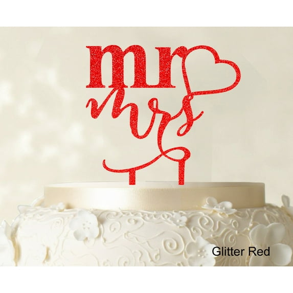 "Personalized ""Mr And Mrs"" Wedding Cake Topper Glitter Cake Topper Cake Decoration Color Option Available 4""-5"" Inches Wide"