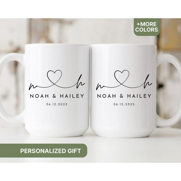 Personalized Mr & Mrs Coffee Mugs, Custom Husband and Wife Mug Set, New Bride and Groom Gift, Romantic Couple Coffee Cups