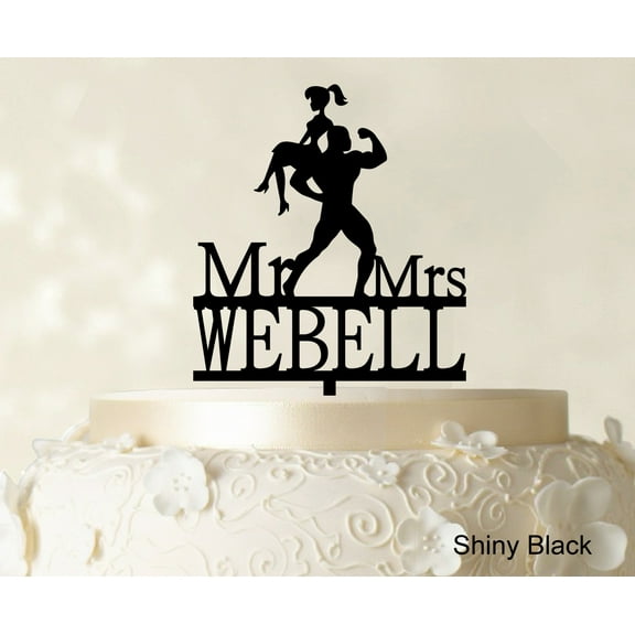 "Personalized Mr & Mrs Couple Cake Topper Personalized Shiny Black Cake Topper Color Option Available 5""-7"" Inches Wide"