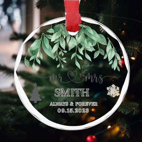 Personalized Mr & Mrs Glass Christmas Ornament 2025 Always & Forever Newlywed Wedding Keepsake, Custom Names Holiday Tree Decor