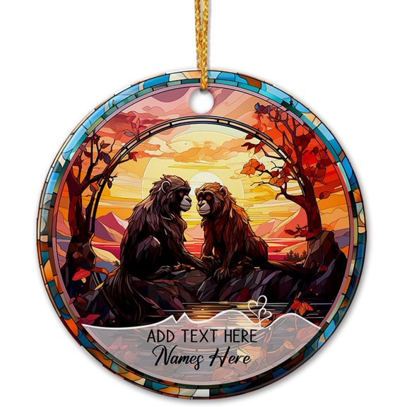 Personalized Mr & Mrs Monkey Ceramic Christmas Ornament Gift for Engaged Married Wedding, We are Engaged Ornament Xmas 2025, Customized Text/Name Ornament for Mr & Mrs Monkey Together