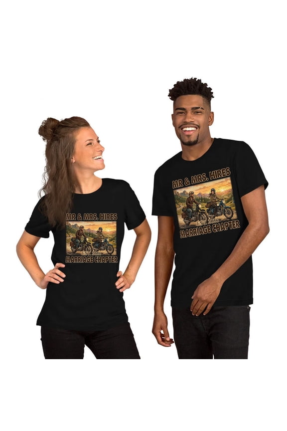 Personalized Mr & Mrs Motorcycle T-Shirt, Biker Couple Wedding Gift Tee, Est Year Matching Couple T-Shirt