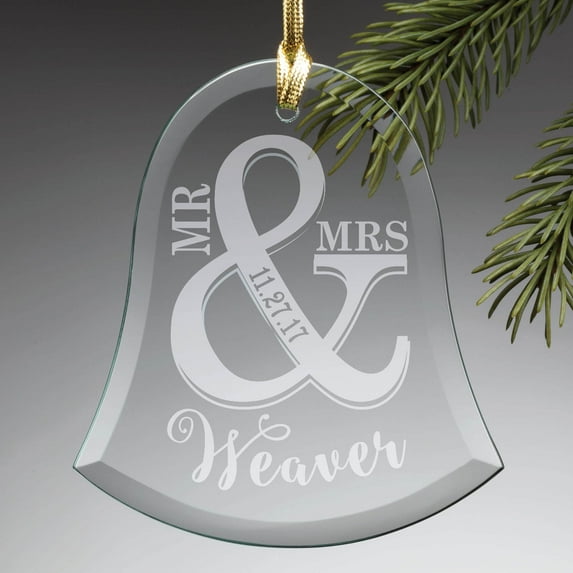 Personalized Mr. & Mrs. Wedding Bell Glass Ornament