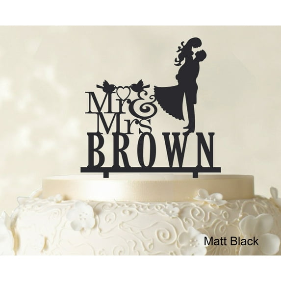 "Personalized Mr & Mrs Wedding Cake Topper Personalized Matt Black Cake Topper Color Option Available 6""-7"" Inches Wide"