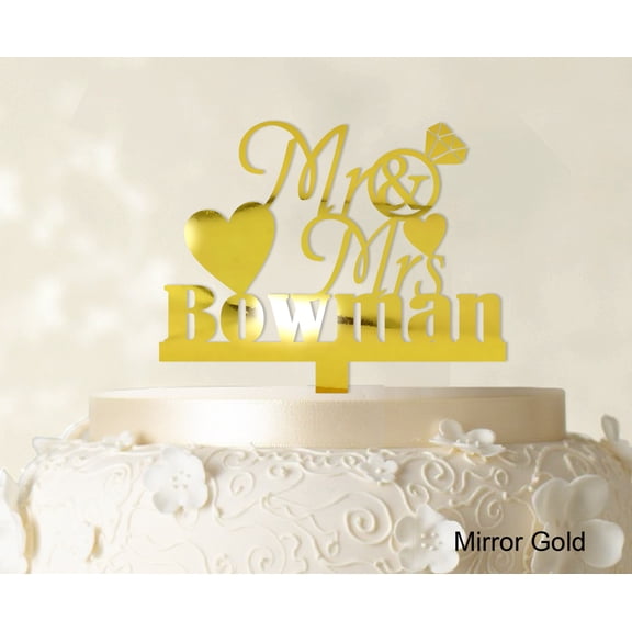 "Personalized Mr & Mrs Wedding Cake Topper Personalized Mirror Cake Topper Color Option Available 5""-7"" Inches Wide"
