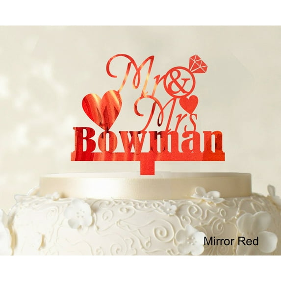 "Personalized Mr & Mrs Wedding Cake Topper Personalized Mirror Cake Topper Color Option Available 5""-7"" Inches Wide"