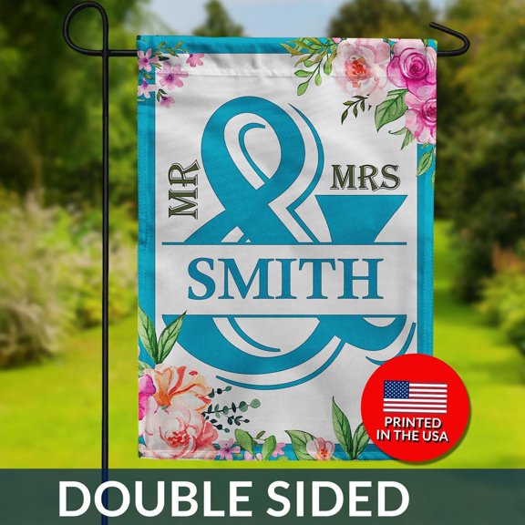 Personalized Mr amp Mrs Wedding Flag Cornflower Blue Double Sided