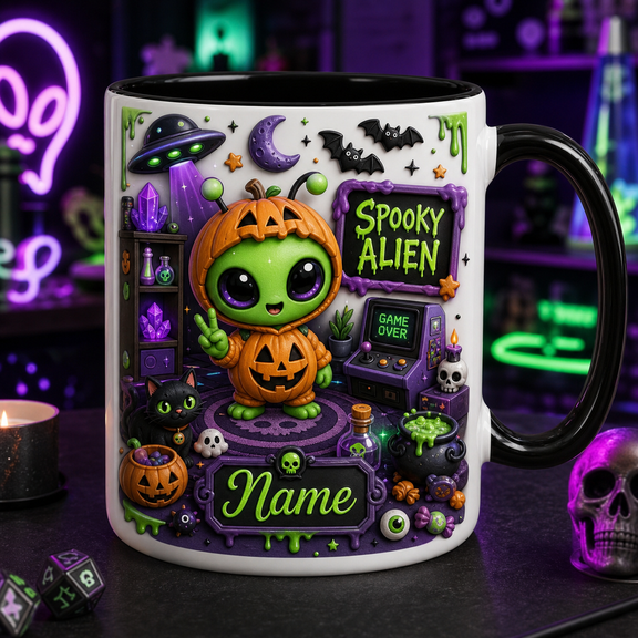 Personalized Mug Alien Pumpkin Halloween Coffee Cup for Spooky Season Gift