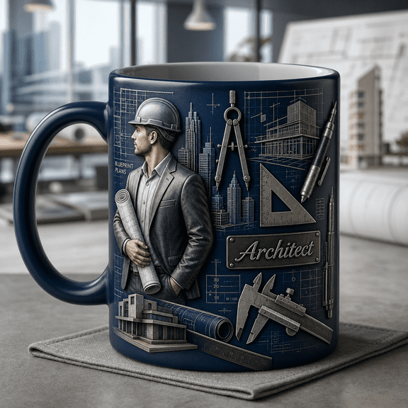 Personalized Mug Architect Blueprint Plans for Office Coffee Breaks, Coffee Lover Gift