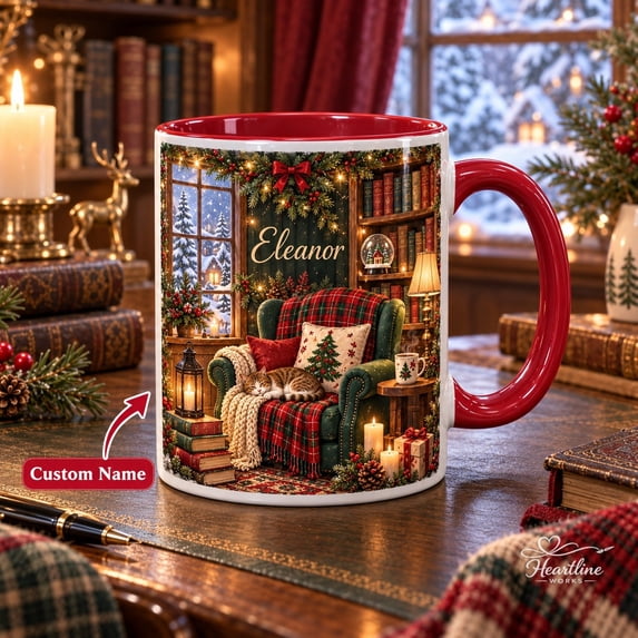 Personalized Mug Christmas Reading Nook Coffee Cup for Book Lovers ...