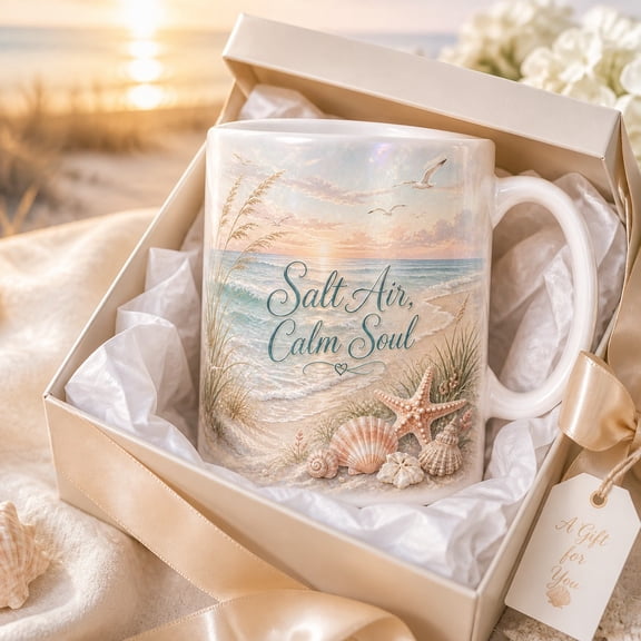 Personalized Mug Coastal Beach Scene Ceramic Coffee Cup for Morning Drinks and Gift Giving