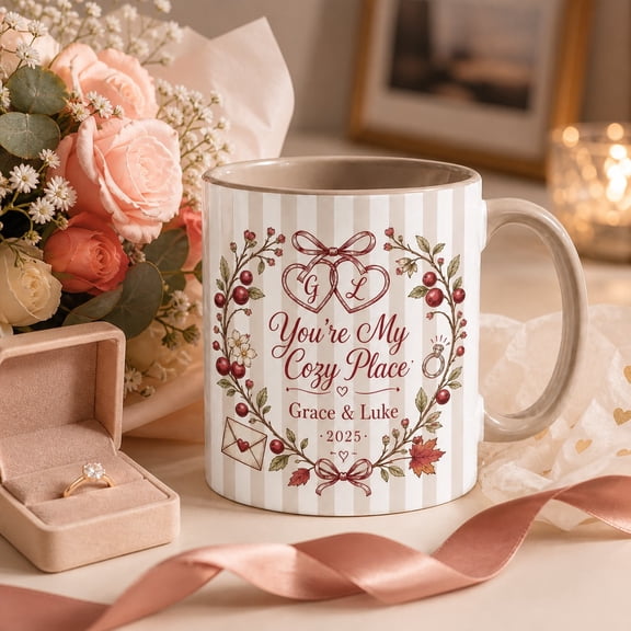 Personalized Mug Cozy Couple Cranberry Ceramic Coffee Cup for Morning Coffee Engagement Gift