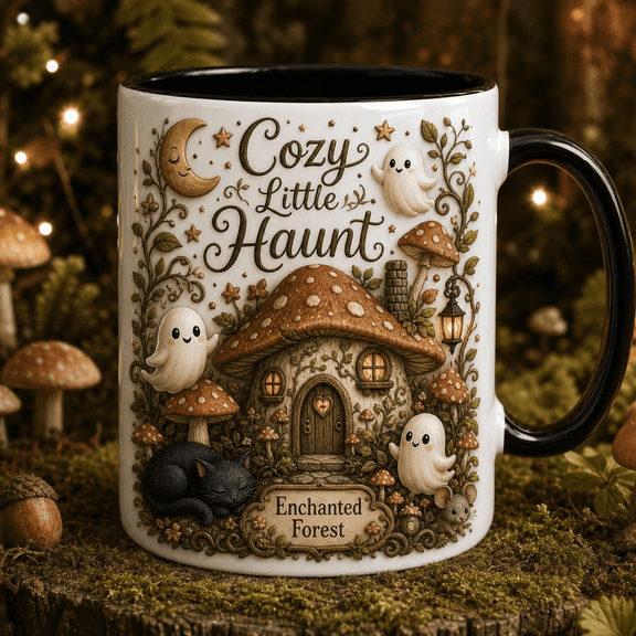 Personalized Mug Cozy Little Haunt Mushroom Ghost Coffee Cup for Halloween Gift