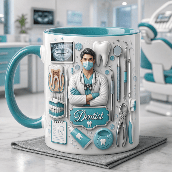 Personalized Mug Dentist Dental Tools and Tooth Illustration for Coffee Lover Gift for Him