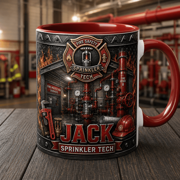 Personalized Mug Fire Safety Sprinkler Tech Ceramic Coffee Cup for First Responder Gift