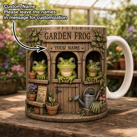 Personalized Mug Garden Frog Potting Shed Ceramic Coffee Cup for Gardeners