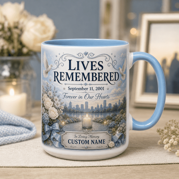 Personalized Mug Gift 9/11 Lives Remembered Ceramic Coffee Cup for Memorial Remembrance