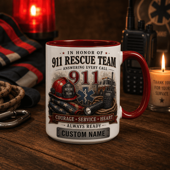 Personalized Mug Gift 911 Rescue Team Honor for Daily Coffee, First Responder Appreciation