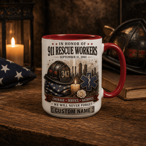 Personalized Mug Gift 911 Rescue Worker Memorial Coffee Cup for First Responder Remembrance