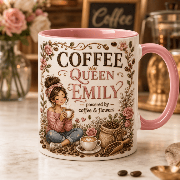 Personalized Mug Gift Coffee Queen Floral Ceramic Drink Cup for Coffee Lovers