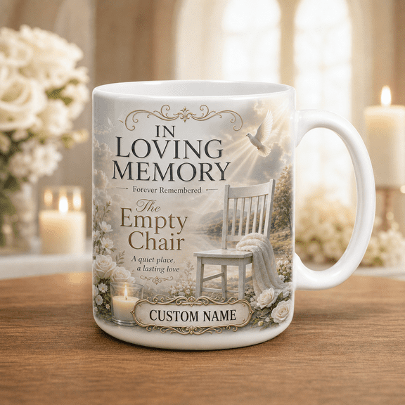 Personalized Mug Gift Empty Chair Memorial Ceramic Coffee Cup for Remembrance Tribute