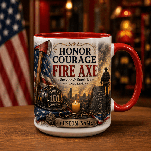 Personalized Mug Gift Fire Axe Honor Red Accent Drink Cup for Firefighter Appreciation